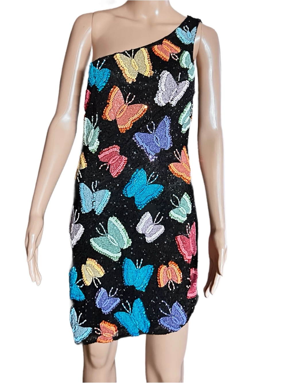 Mac Duggal ~ Size 4 ~ Black W/ Multi-Colors Beaded Butterfly ~ Cocktail Dress
